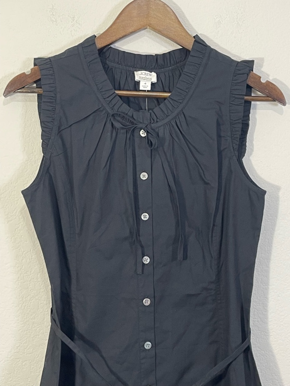 J Crew Fac NWT Ruffle Tie Neck Mini Dress Size 4 in Black - Picture 7 of 14